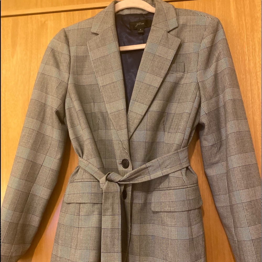 J Crew  plaid Blazer with Belt